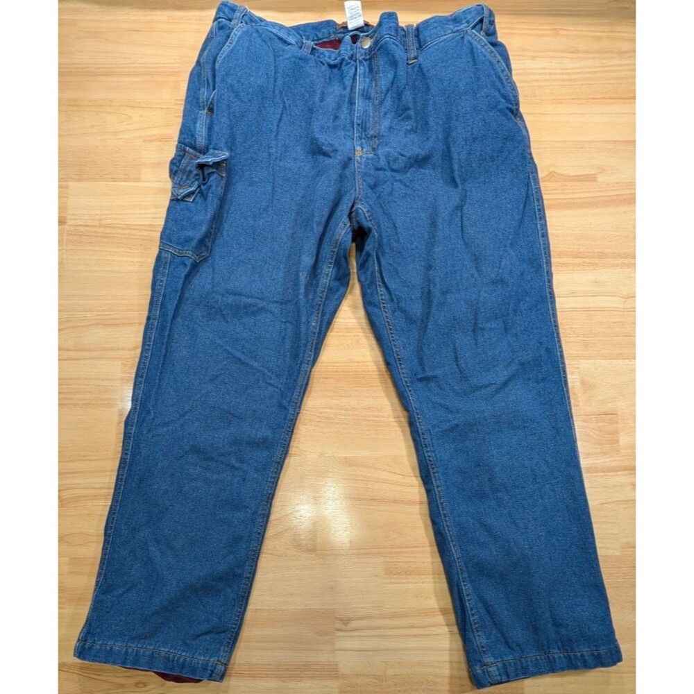 The Haband Tailgater Fleece Lined Jeans 40x30 Blue Denim Carpenter Utility Pants